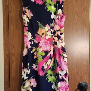Vince Camuto Womens Sheath Dress Boat Neck Sleeveless Floral Print Sze 6 Pockets